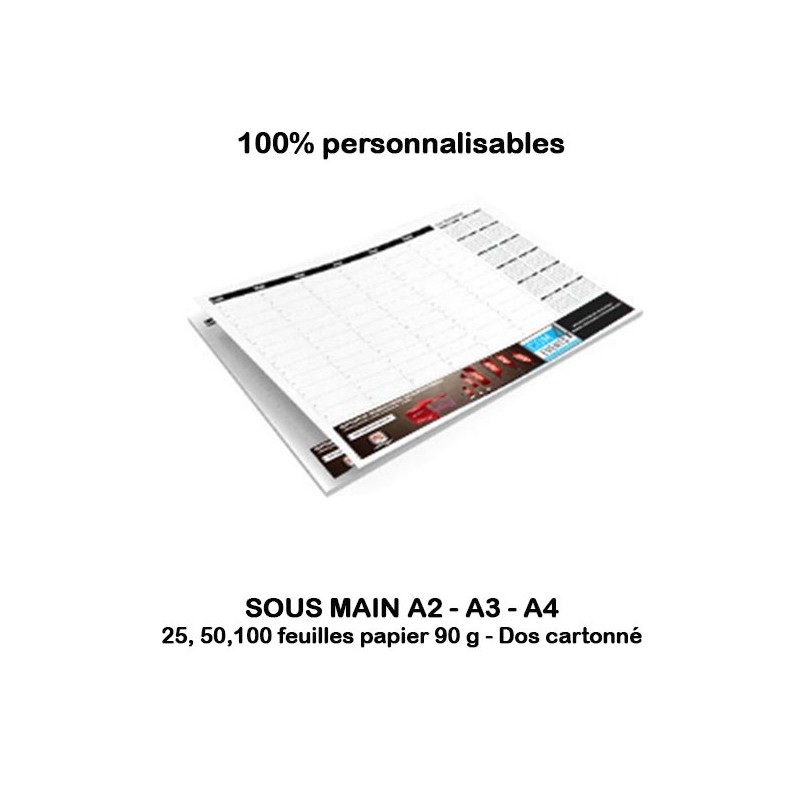 Sous mains personnalisés sur papier 90g recto avec dos rigide