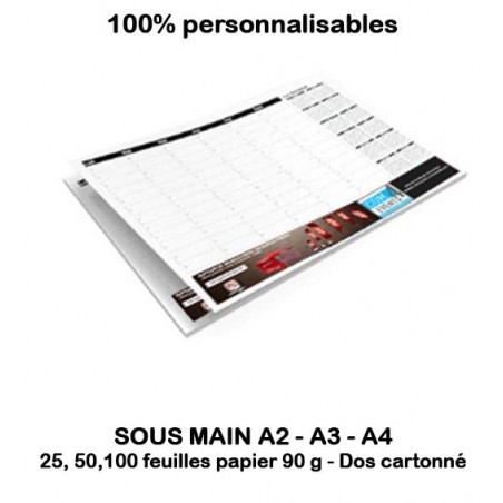 Sous mains personnalisés sur papier 90g recto avec dos rigide