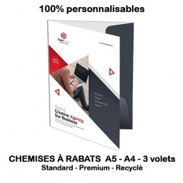 Chemises à rabats personnalisées A5, A4 ou A4 3 volets