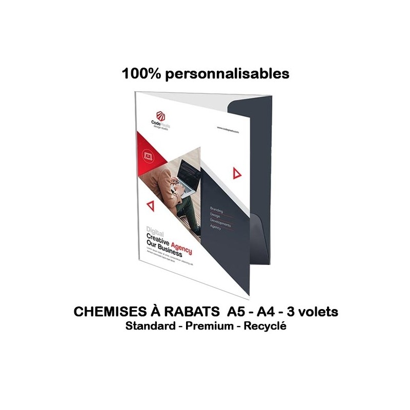 Chemises à rabats personnalisées A5, A4 ou A4 3 volets