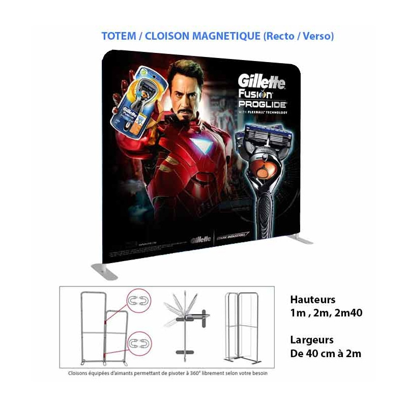 Totem COMTUBE® Magnet – structure textile magnétique avec visuel interchangeable