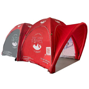 2 Tentes gonflables personnalisées COMDOME® 3x3 Pro – structure Air Captif H.2m35 avec tunnel de connexion