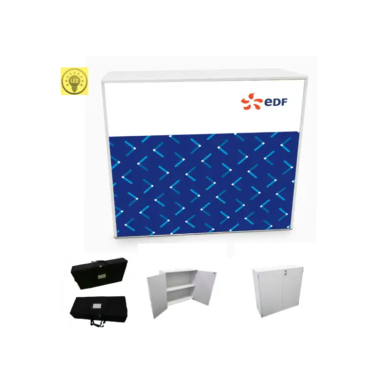 Comptoir LED KEYCOM® fermé à clés avec visuel textile JES® personnalisé