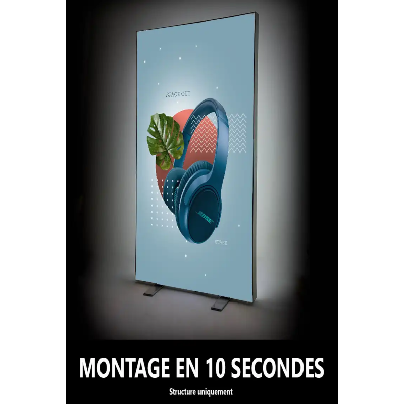 Totem LED pliable QuickXcom® SD 1×2 m rétroéclairé avec visuel textile JES®