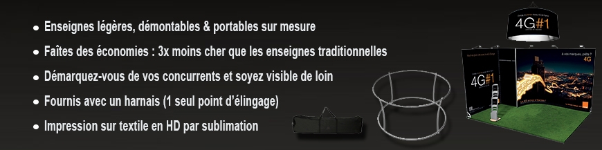 Appel (enseigne) élingué textile portable et réutilisable