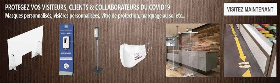 Masques et cloisons COVID personnalisés pour entreprise